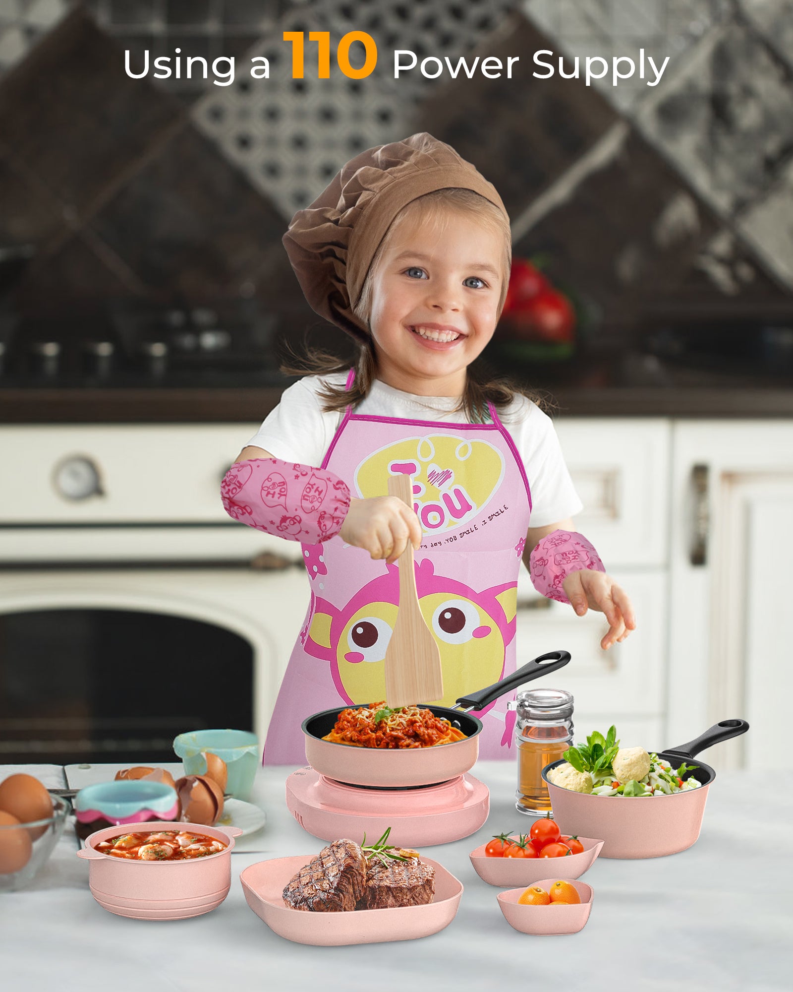 Kid Cooking Sets Real Mini Kitchen, Food Making for Beginner Children 8 9 10 11 12 Boys Girls Cooking Educational Toys, Junior Easy Safe MontessoriTools Dishes Knife Set-Pink