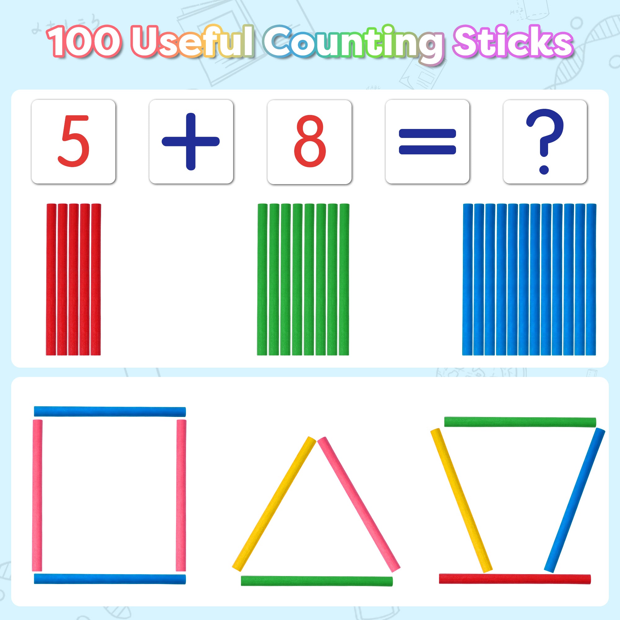 Wooden Abacus for Kids Math, Counting Toys for Toddlers Montessori Counters Beads Tools Preschool Homeschool Essentials with Sticks and Number Alphabet Cards