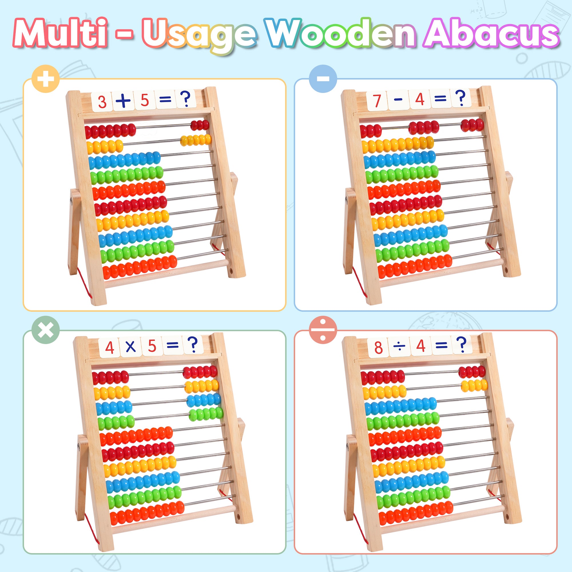 Wooden Abacus for Kids Math, Counting Toys for Toddlers Montessori Counters Beads Tools Preschool Homeschool Essentials with Sticks and Number Alphabet Cards